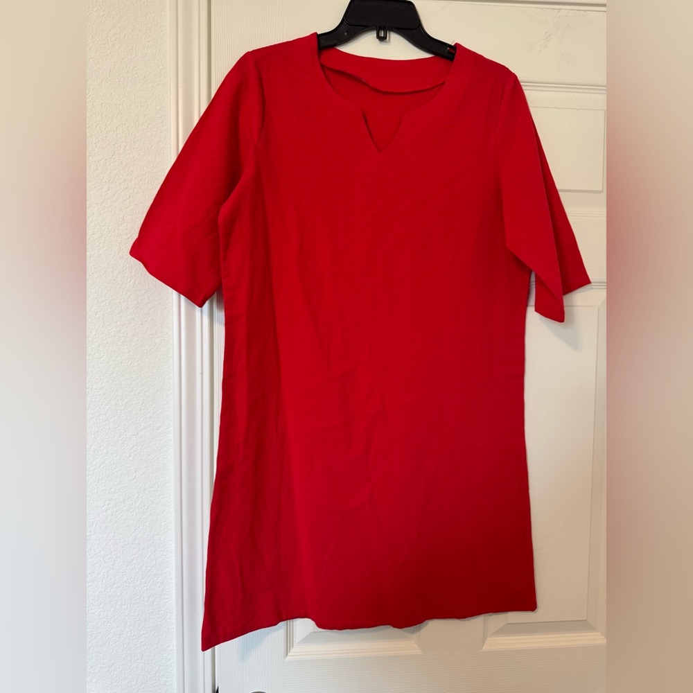 Bright Red Short Sleeve Shift Dress